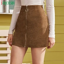 Офисная Вельветовая короткая женская юбка на молнии, однотонная Повседневная Женская мини-юбка, Модные свободные вечерние юбки большого размера плюс