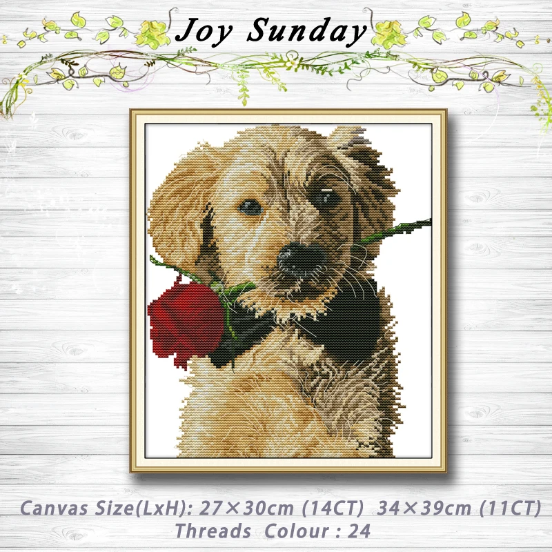

Dog and rose decor painting 14CT 11CT counted cross stitch kits embroidery sets Needlework Sets chinese cross stitch Home decor
