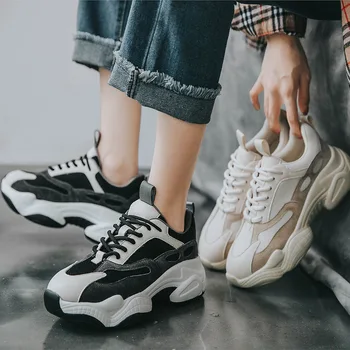 

2019 autumn new fashion simple solid color thick sole casual shoes women trend comfortable leather flat shoes