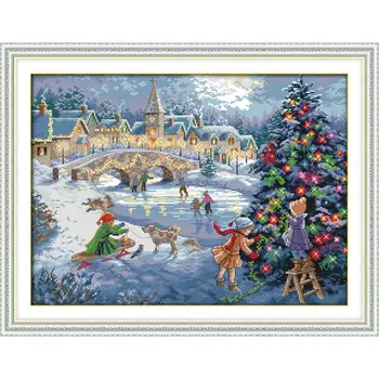 

Joy Sunday Cross Stitch Set A Christmas Celebration Canvas Printed DMC14CT Cross Stitch Kits Christmas Home Decoration Send Gift