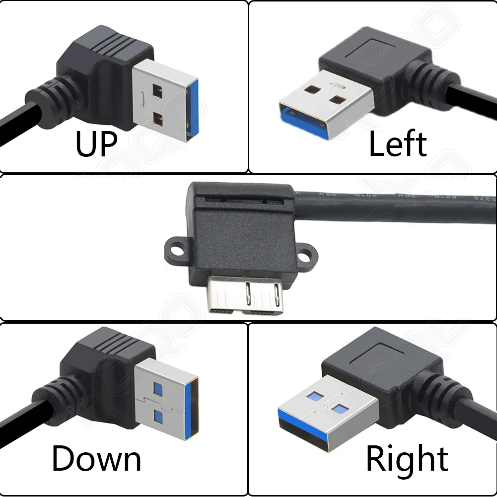 90 Degree UP Down Left Right Angled USB 3.0 Type A to Micro B Male Cable for Samsung S5 Note 3 HDD External Hard Drive Disk | Компьютеры и