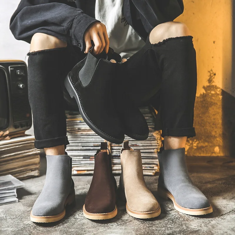

2019 Men Boots Classical Chelsea Ankle Boots Plus Velvet High-top Martin Boots Gentle Outdoor Shoes Wear Resistant Casual Shoes