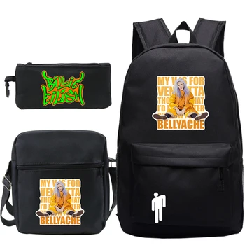 

3 PCS/set Print Billie Eilish Bag Backpack Sac A Dos Mochila Zipper Laptop Notebook Bag School Bags for Teenagers Girls Bookbag