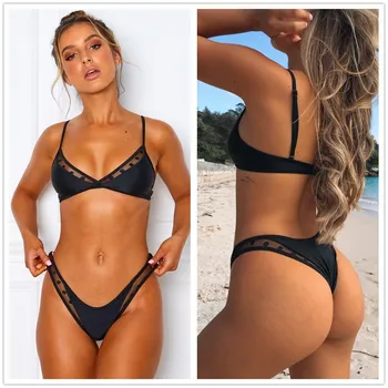 

2020 swimsuit nylon fabric chest mesh dot split sexy bikini