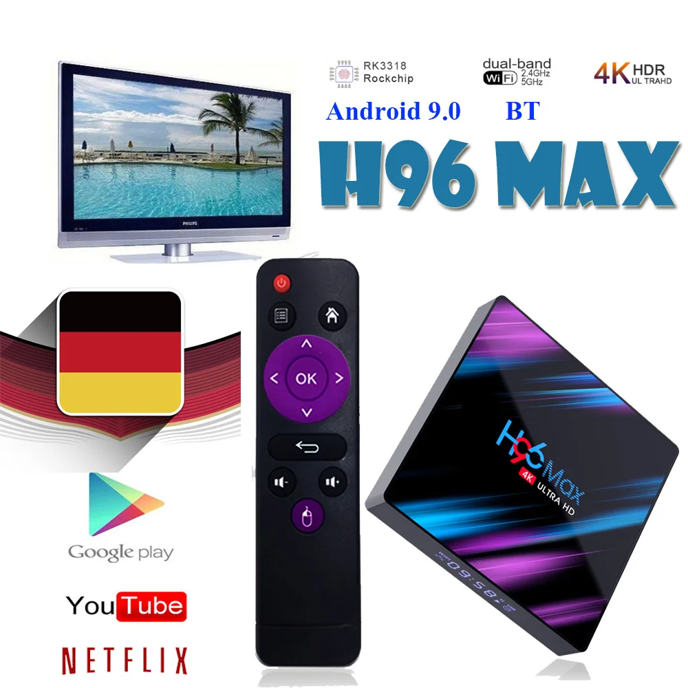 ТВ-бокс smart tv h96 max ip box на Rockchip boxes RK3318 встроенное программное обеспечение Google Store