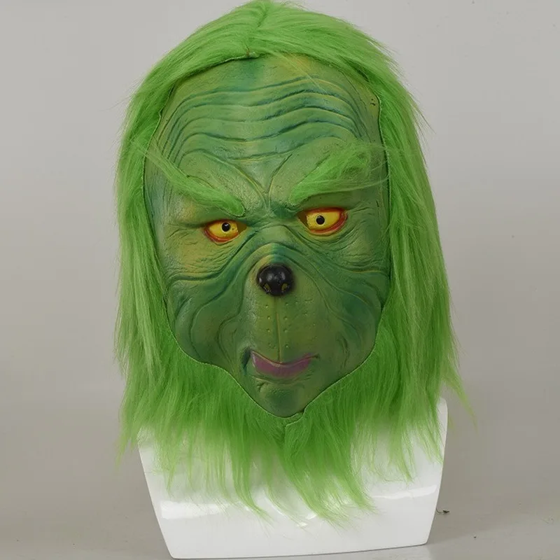 Рождественский костюм Grinch латексная маска мяч костюм для мероприятия шлем вечерние маски реквизит Рождественские украшения зеленая маска для волос маска на Хэллоуин