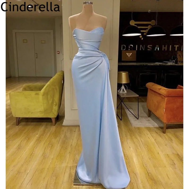 Женское атласное платье русалка простое вечернее до пола со шлейфом для