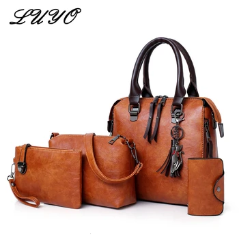 

4 PCS Set Purses And Women Leather Luxury Handbags Ladies Hand Bags Designer Female Bolsa Feminina Shoulder Big Bag Handbag Sac
