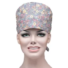  Scrub Caps Sets Cotton Tie Back Bandage Adjustable Sweatband Hats Women Head Cover Printed Working Hats Facecover Accessories 