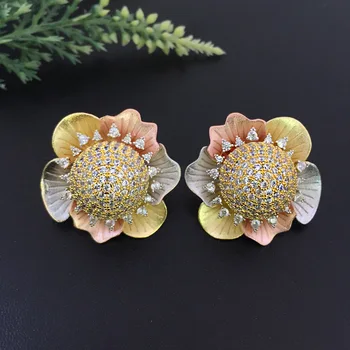 

Lanyika Jewelry Romantic Camellia Earrings Sandblasting Full Micro inlay Micro Plated Banquet Popular Best Gift
