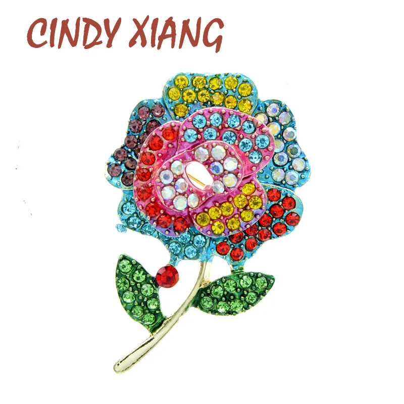 

CINDY XIANG Rhinestone Flower Brooches For Women Elegant Spring Design Brooch Enamel Jewelry High Quality 2 Colors Available