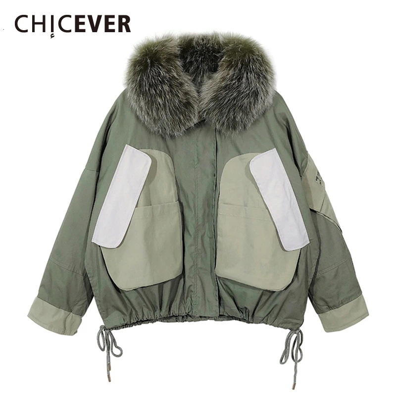 CHICEVER пальто из хлопка с мехом в стиле пэчворк хит цвета Женское длинным рукавом