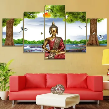 

5D DIY Embroidery Diamond Picture Portrait Home Decor 5 Pcs Painting Green Buddha Cuadros Full Round Drill Cross Stitch Wall art