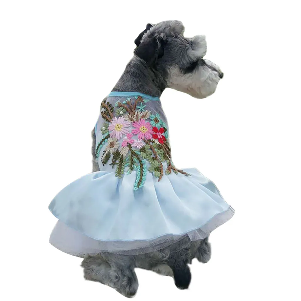 Ocardian Dog dresses Embroidered Satin Flowers Pets Skirt Summer Pet dogs Dress tshirt dogs clothes disfraz perro drop ship