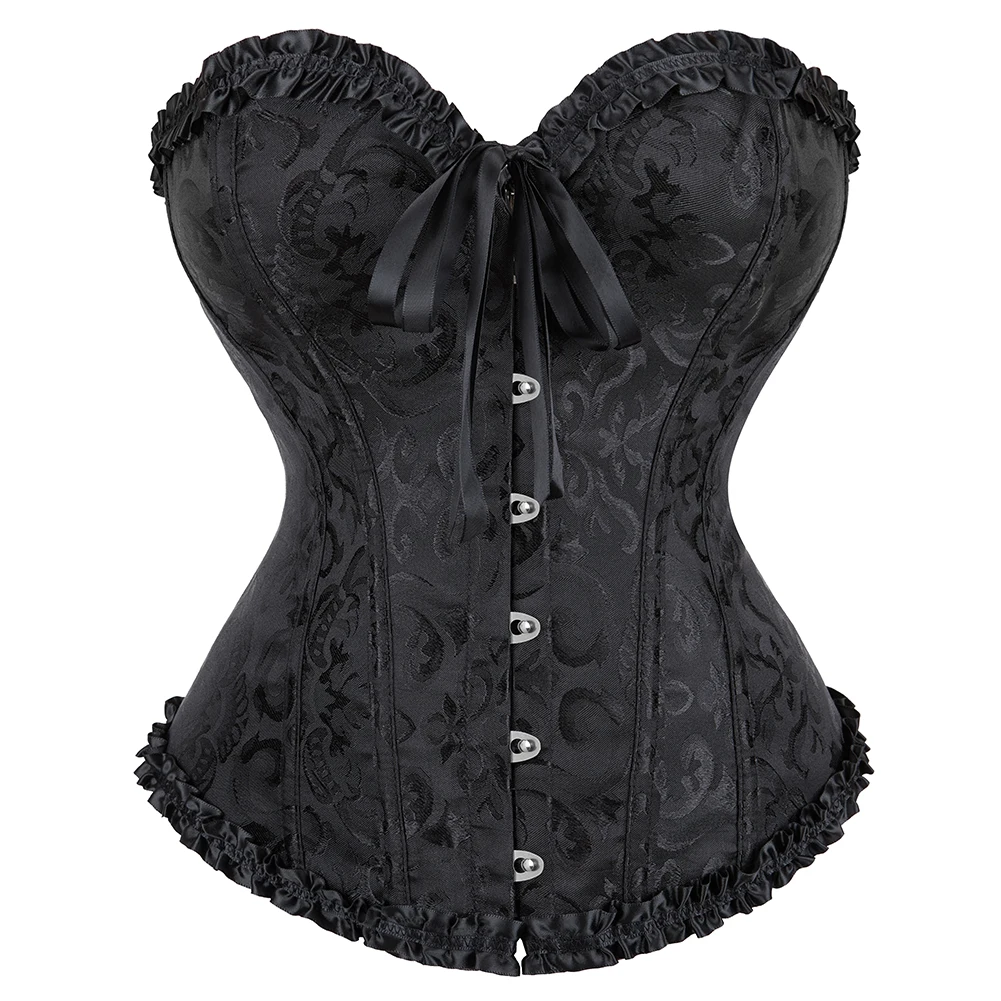 Corset bustier top women floral vintage lace up boned lingerie