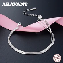 Настоящее 925 пробы Серебряный Простой многослойный змеиная цепочка браслеты для женщин модные Изящные ювелирные Браслеты и браслеты