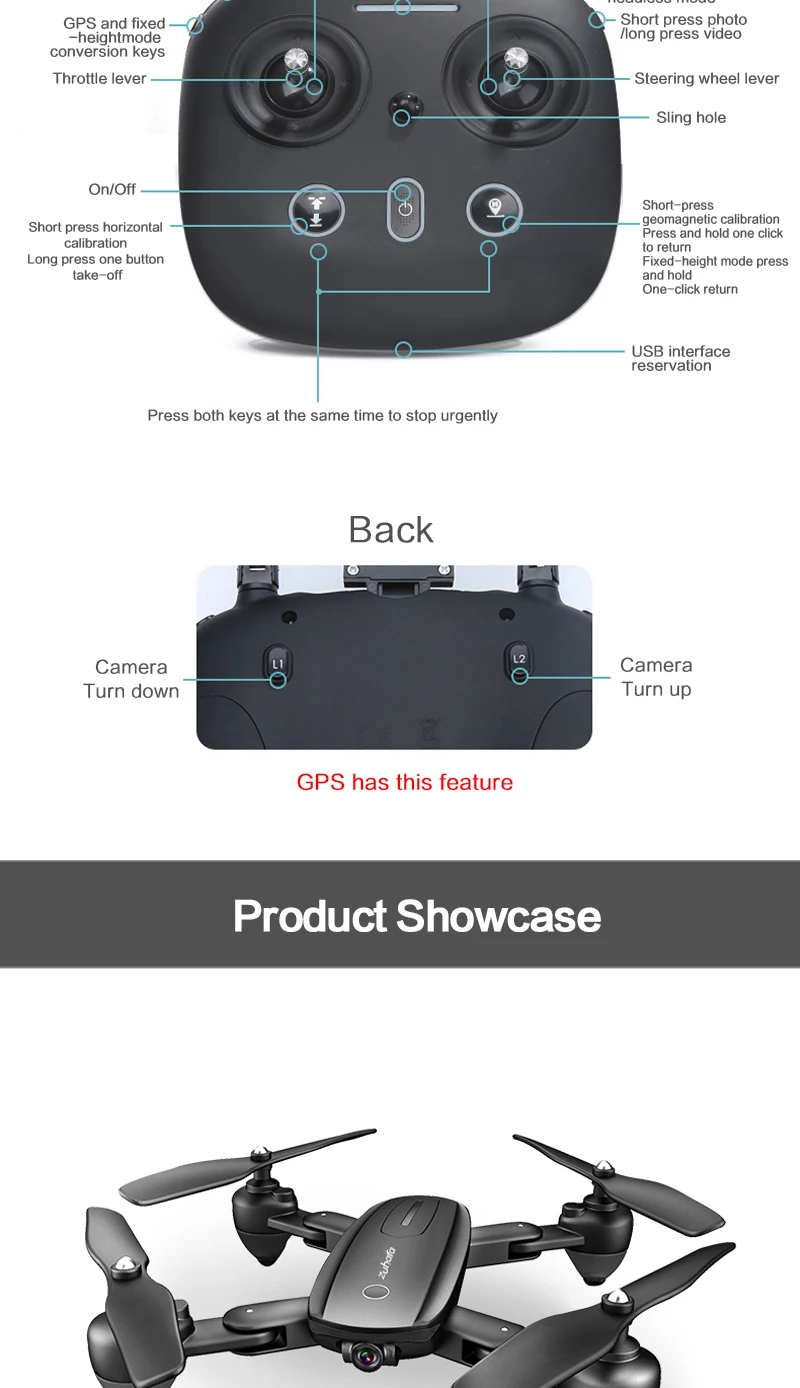 Folding remote control GPS HD 4K 720P 1080P aerial camera RC drone helicopter with camera four-axis WiFi transmission