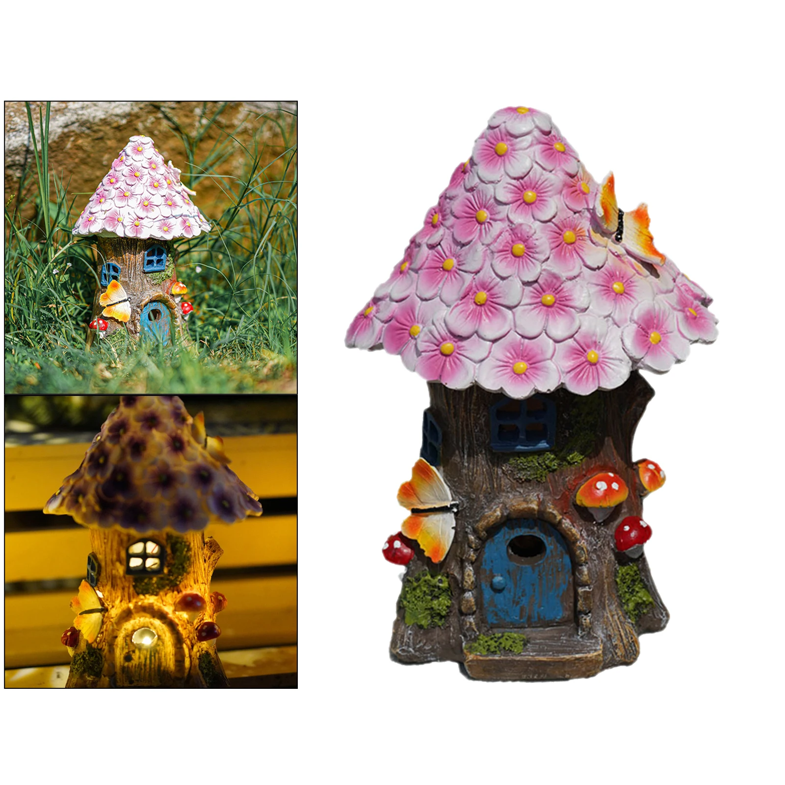 Mini Solar Light Fairy House Statue Home Outdoor Fairy Garden Path Decor Kit