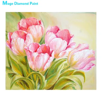 

Pink Tulip Flowers Diamond Painting Round Full Drill Floral Nouveaute DIY Mosaic Embroidery 5D Cross Stitch Home Decor Gifts