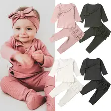 0-24M Infant Newborn Baby Girl Clothes Sets Autumn Winter Clothes Solid Ruffle Knitted Tops Leggings Pants Clothing Outfits Set