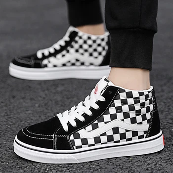 

Couple shoes high to help classic canvas shoes flat shoes checkerboard black and white lattice