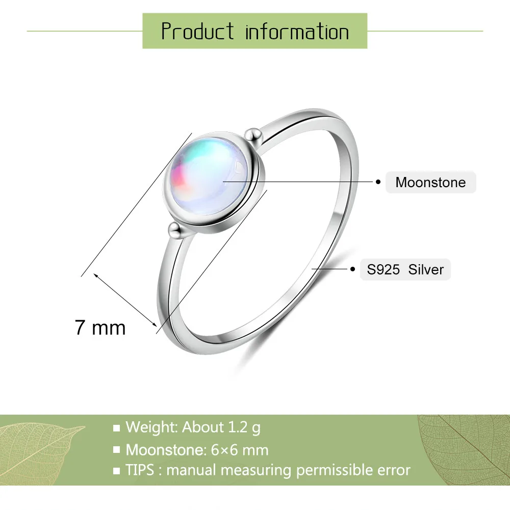 Silver Ring Round Moonstone Women Engagement Wedding Band 925 Sterling