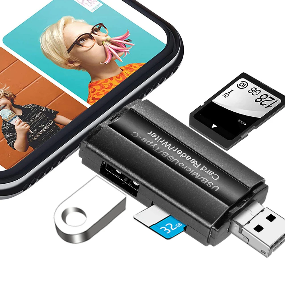 Lector de tarjetas 3 en 1, USB/Tipo C/Micro a SD, Micro SD, TF, adaptador de unidad Flash OTG, convertidor de lector de tarjetas de memoria inteligente|Concentradores USB| -