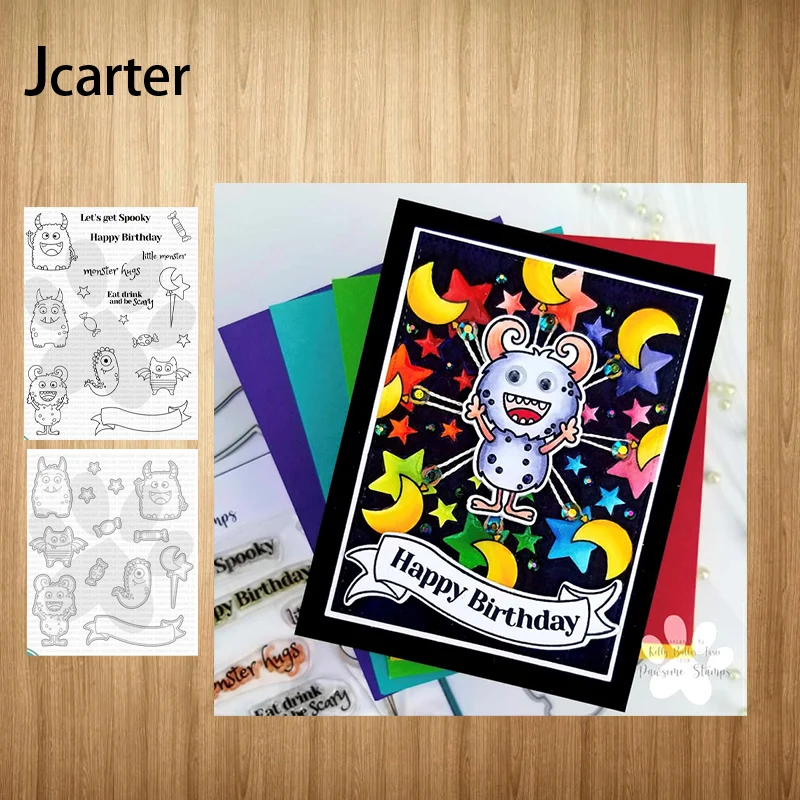 Металлические штампы и прозрачные Little Monster Happy Birthday трафарет для рукоделия