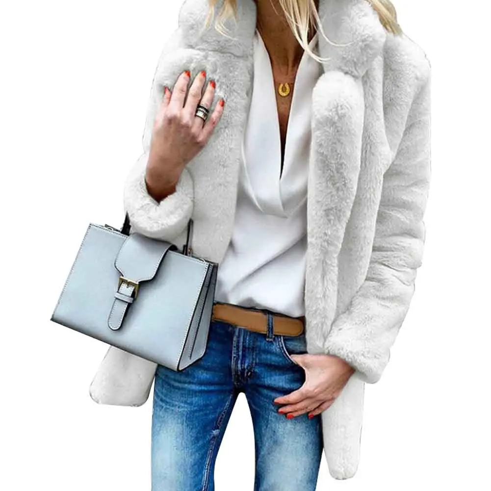 

Teddy Bear Party Soft Long Sleeve Casual Artificial Fleece Warm Daily Fluffy Outerwear Lapel Neck Women Winter Coat Faux Fur