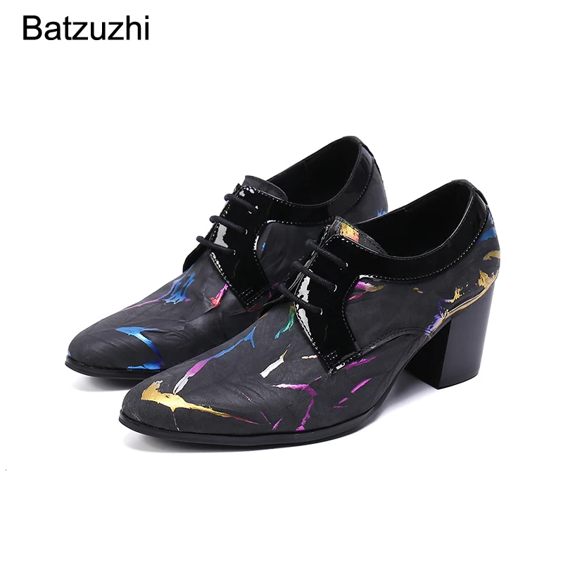 Batzuzhi 7cm High Heels Leather Men's Shoes Lace-up Luxury Handmade Party and Wedding Shoes for Men Botas Hombre, Big Size US12