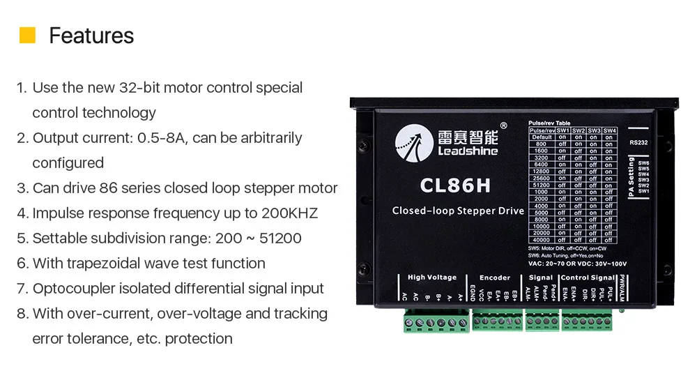Description Picture 2 of itemLeadshine CL86H Nema 34 Digital Closed Loop Stepper Motor Driver Stepper Driver for CNC Engraving Milling Machine