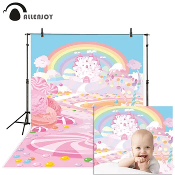 

Allenjoy photo backdrop photocall pink candy castle baby rainbow photography background for photo studio shoots photophone vinyl