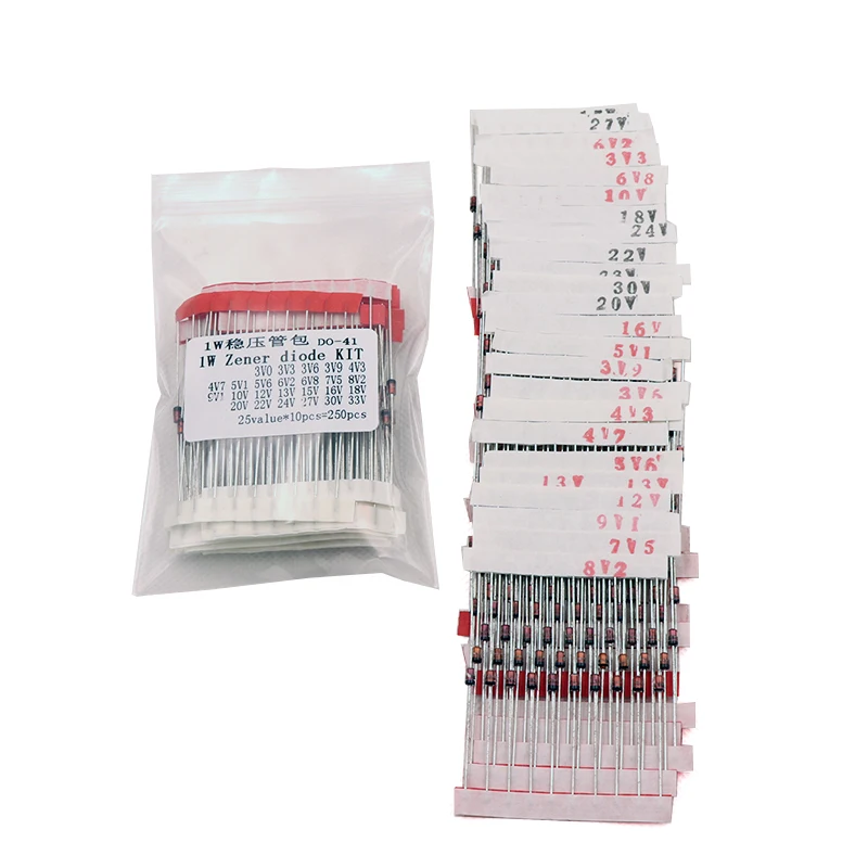 1W   (3V to 33V)   250 Pcs 25 Values 1W  Zener Diode Assorted kit Assortment Set New