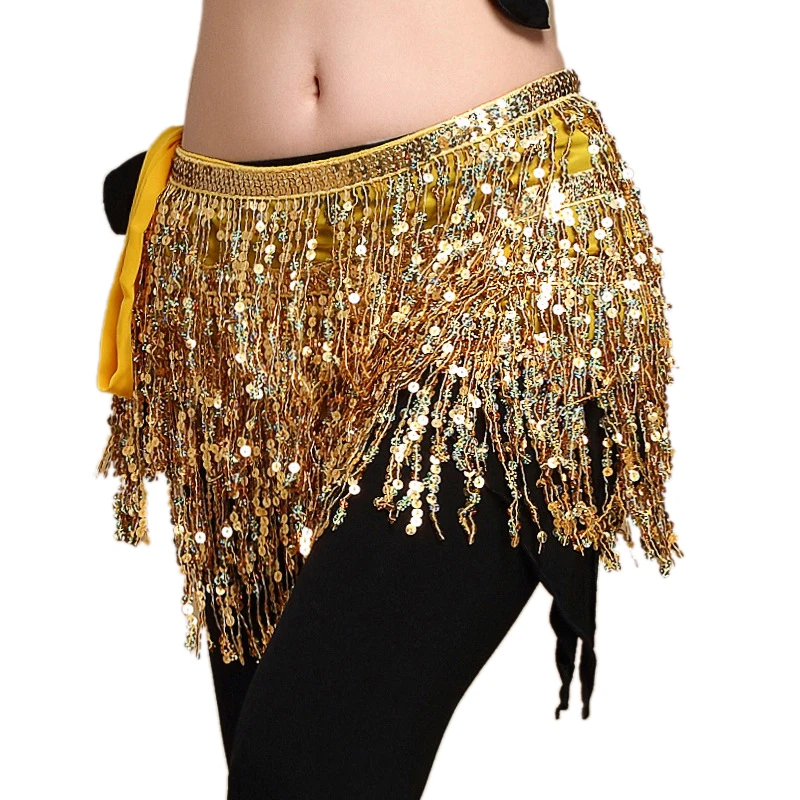 

New Women Belly Dance Sequins Tassel Hip Scarf Performance Dancing Multicolor Sequin Fringes Waist Belt 15 Colours