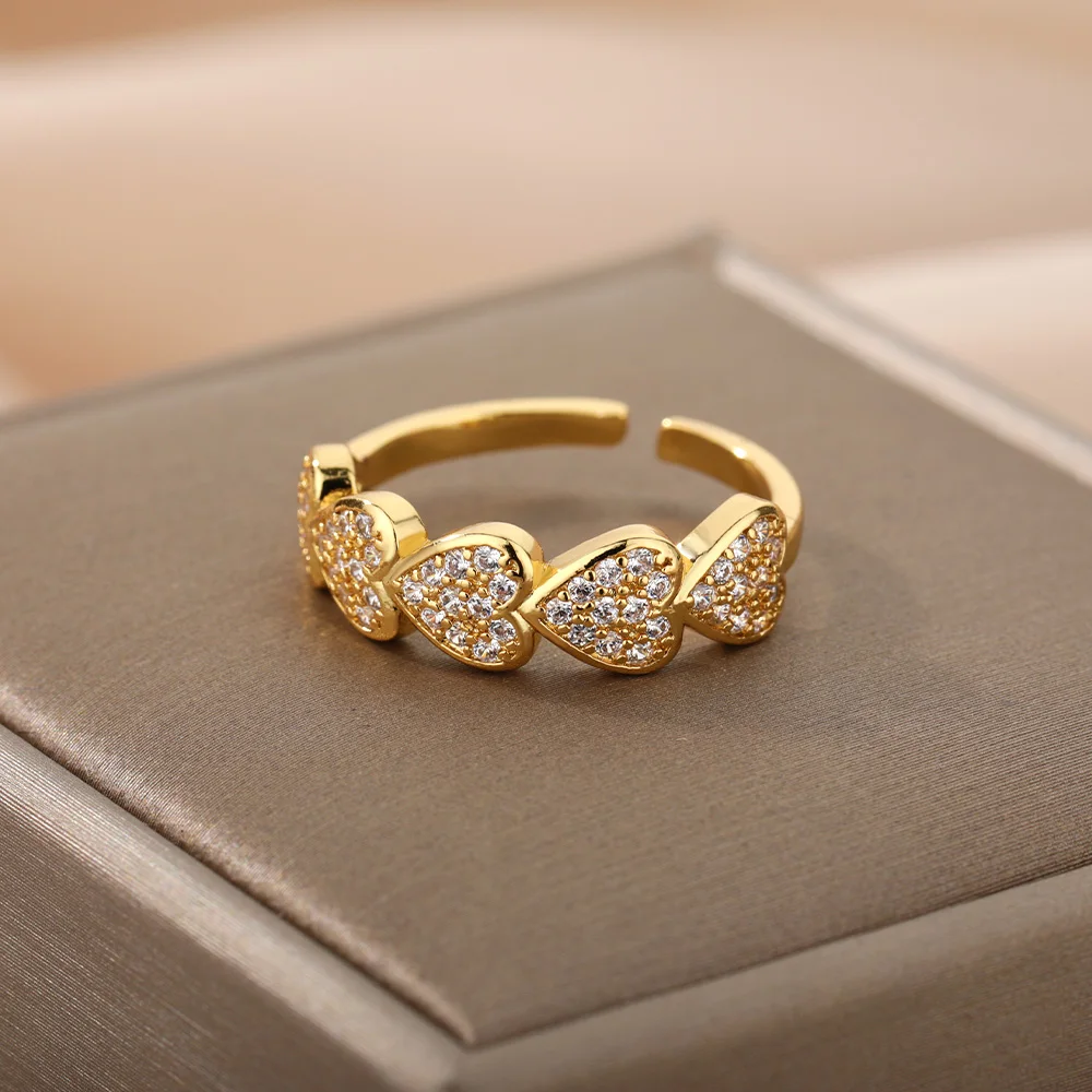 Zircon Heart Rings Stainless Steel Multi Adjustable For Women