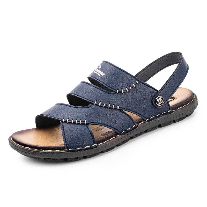 New Classic Men Soft Sandals Comfortable Men Summer Shoes Leather Sandals Big Size Soft Sandals Men Roman Comfortable Shoes - Цвет: Синий