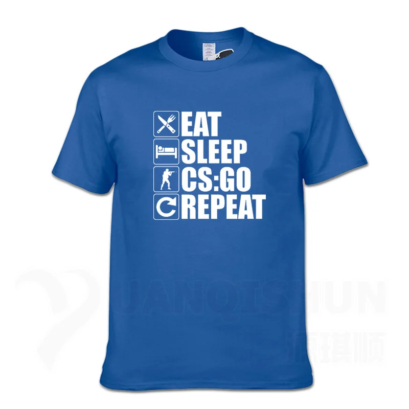 Blue 1 Eat Sleep, CS: GO, футболка-повтор, Забавный дизайн, CS GO, геймеры, Мужская футболка, модная, 16 цветов, высокое качество, хлопок, мужские футболки, хип-хоп - Цвет: Blue 1