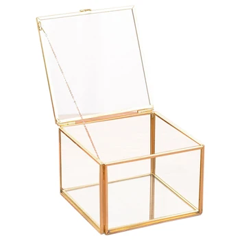 

Botique-Square Opening Glass Geometry Garden Jewelry Boxs Mirror Jewelry Storage Box Eternal Flower Decoration Box Crafts