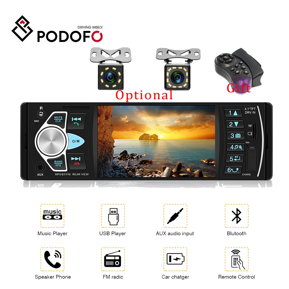 Автомобильное радио Podofo 1 din 4022d FM авто аудио стерео Bluetooth Авторадио Поддержка