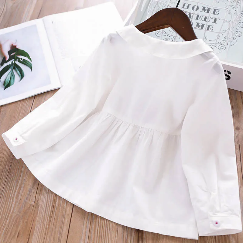 328249 19 Autumn Girls Fold-down Collar Hollow out Flower CHILDREN'S Shirt Childrenswear