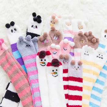 

Cartoon Coral Fleece Thigh High Sock Girl Cute Bear Stocking Keep Warm Comfort Stockings