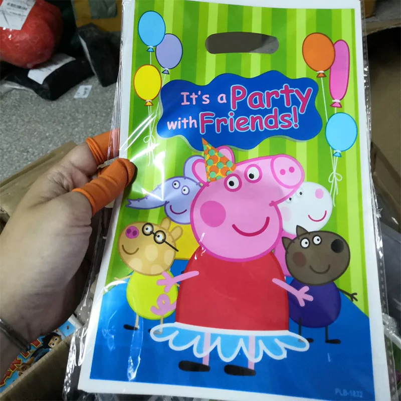 Peppa Pig Birthday Party Sets Anime Figure Party Decoration Supplies Cup Hat Spoon Activity Event Kids Birthday Gifts 2P28 - Цвет: gift bag 10pcs
