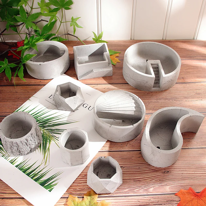 

Mini Flowerpot Silicone Concrete Mold Geometry Tray Mould Cement Flower Pot Planter Mold Silicone Molds For Plaster Clay Crafts