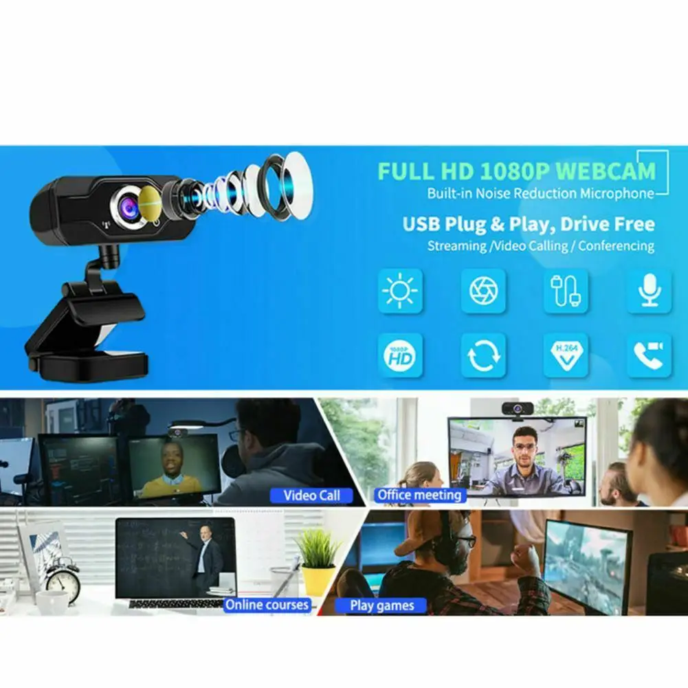 

1080p Full Hd Auto Focus Webcam Mini Computer Dropcam Web Pc Cameras Camera Conference Rotatable Microphone With Video For K0Y5