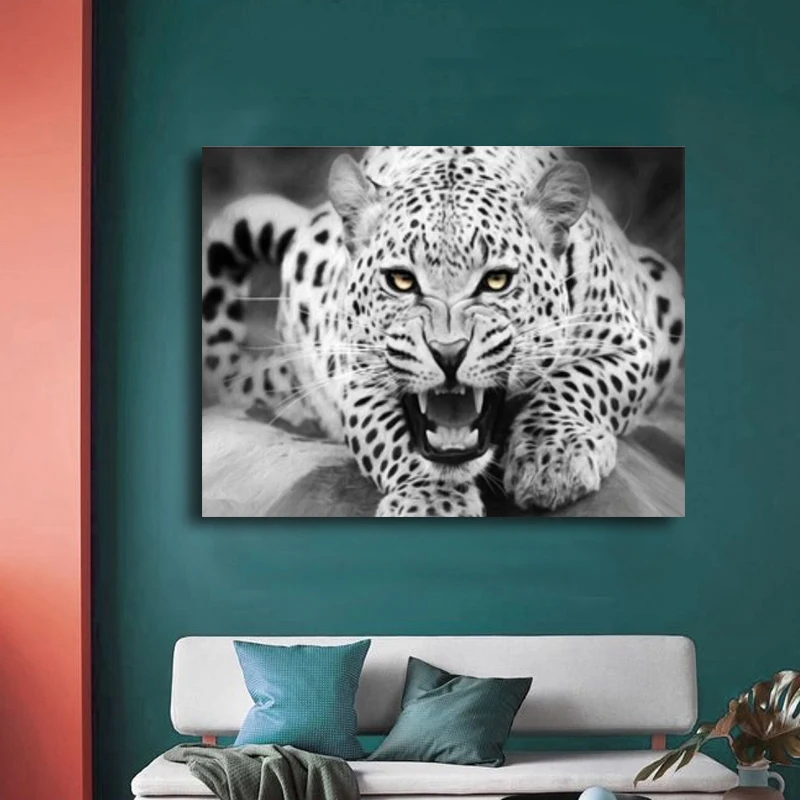 Fierce Leopard paintings by numbers diy Black and white photo oil picture paints number acrylic paint Wall Decor pictures | Дом и сад