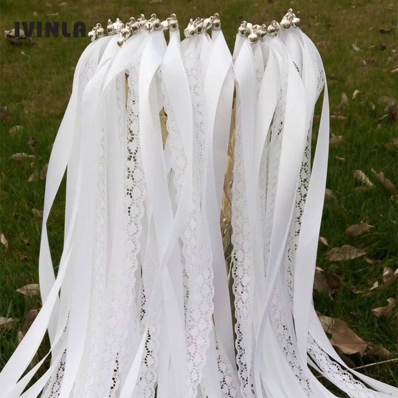 Style A Wedding Ribbon Stick Ribbon Twirling Streamers with Silver Bell 10/20/50Pieces/Lot wedding decor supplies