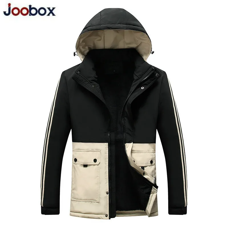 JOOBOX Для мужчин куртка с большими карманами; зимние парки для девочек; мужской теплое пальто в стиле пэчворк Повседневное Для мужчин с капюшоном однотонная, с приметанными оборками Куртка дропшиппинг