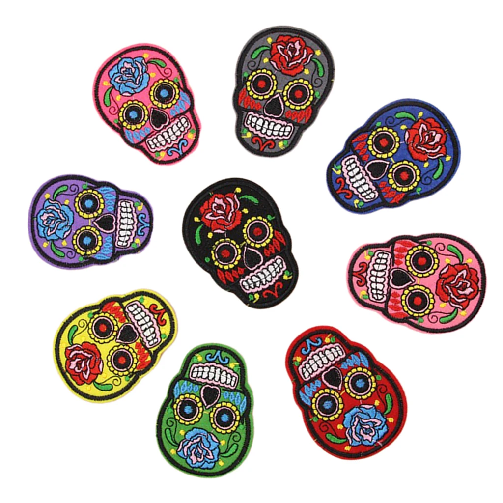 8x Skull Pattern Patch Fabric Garment Applique Embroidery, Handcraft Sewing Accessories Clothing Stickers Sew-on Patches
