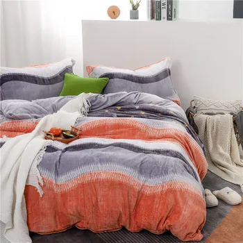 

New Bedroom Four-piece Bed Linen Winter Thick Plus Velvet Warm Quilt Cover Fashionable and Simple Family Hotel Bedding Set