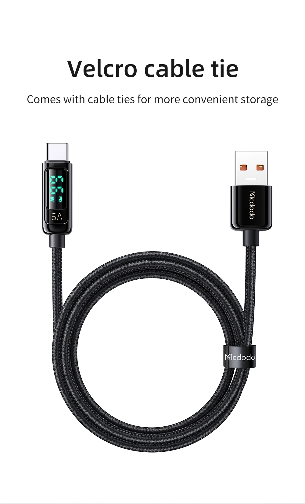 Mcdodo PD 66W USB Type C 6A Fast Charging Cable For Huawei Xiaomi Samsung QC Flash Charge VOOC AFC FCP Digital Display Data Cord fast charging cable for android